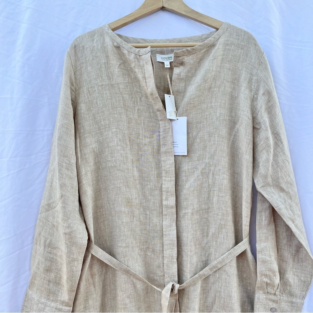 HAVEN WELL WITHIN | NWT LINEN SHIRT DRESS IN CAMEL LARGE - Picture 6 of 11